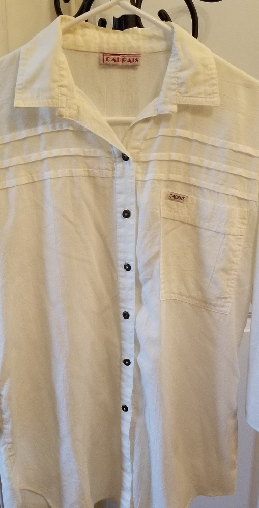 White button dow shirt.